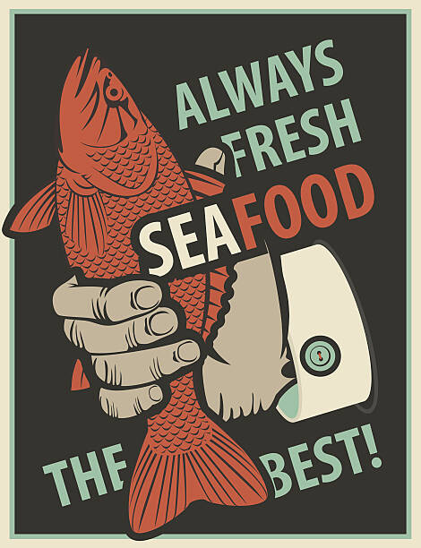 Levně Plakát, Obraz - seafood with fish in man hand, paseven, 30 × 40 cm