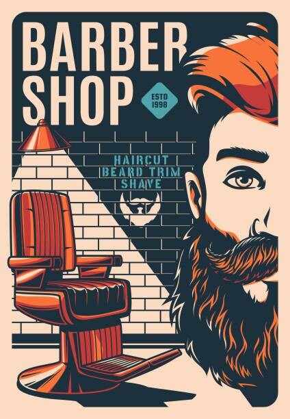 Levně Plakát, Obraz - Barbershop retro poster, barber shop beard shaving, seamartini, 26.7 × 40 cm