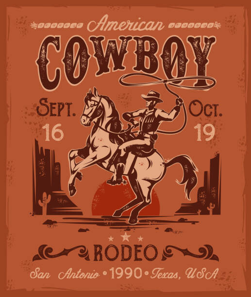 Levně Plakát, Obraz - Rodeo poster with a cowboy sitting, VectorPocket, 33.8 × 40 cm