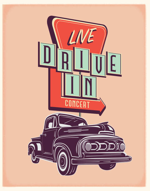 Ilustrace Retro Truck with Live Drive In, JDawnInk, 30 × 40 cm