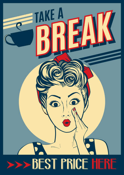 Plakát, Obraz - advertising coffee retro poster with pop art woman, claudia_balasoiu, 30 × 40 cm