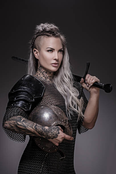 Ilustrace Sword wielding viking warrior blonde female, Lorado, 26.7 × 40 cm