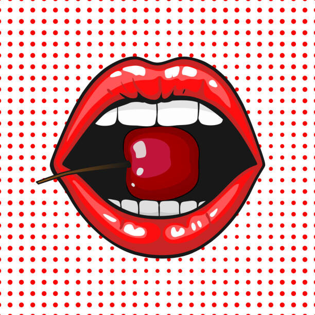 Ilustrace Young pretty woman lips portrait biting, gorbachlena, 40 × 40 cm
