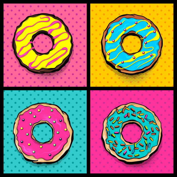 Ilustrace Doughnut donut cartoon pop art, helen_tosh, 40 × 40 cm