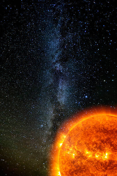 Levně Plakát, Obraz - Solar flares on the Sun and The Milky Way, Mike Hill, 26.7 × 40 cm