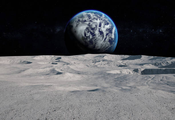 Levně Plakát, Obraz - Moon surface with distant Earth and starfield, xia yuan, 40 × 26.7 cm
