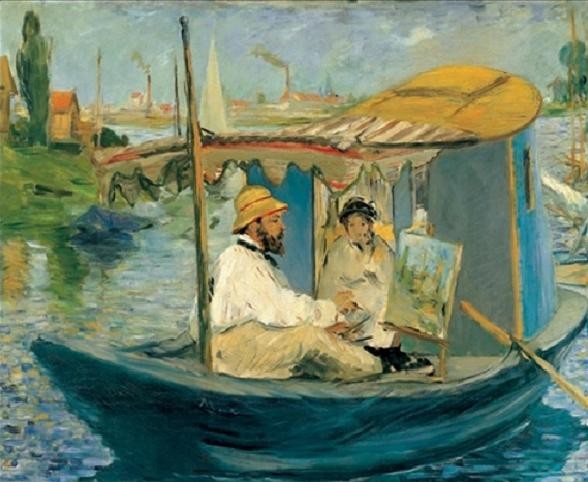 Stampa d'arte Monet Painting on His Studio Boat