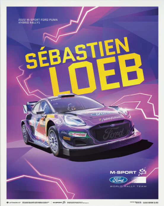 Levně Umělecký tisk M-Sport - Ford Puma Hybrid Rally1 - Sébastien Loeb - 2022, Automobilist, 40 × 50 cm