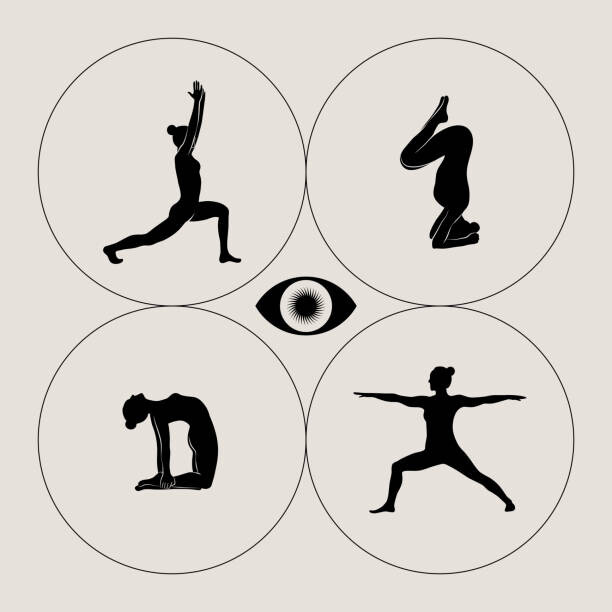 Plakát, Obraz - Women doing yoga abstract poster. Monochrome, Alina Beketova, 40 × 40 cm