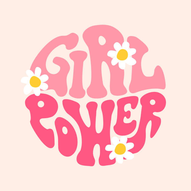 Plakát, Obraz - Girl power groovy lettering in circle shape., Svetlana Apukhtina, 40 × 40 cm