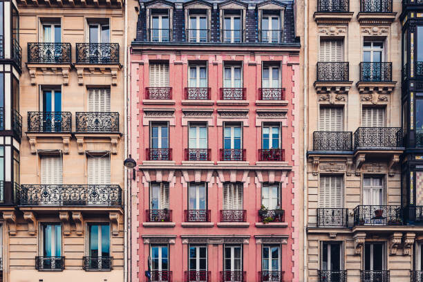 Plakát, Obraz - Full frame of old row houses exteriors in Paris, kolderal, 40 × 26.7 cm