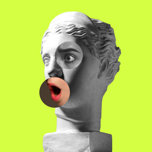Levně Plakát, Obraz - Collage with plaster head model and, master1305, 40 × 40 cm