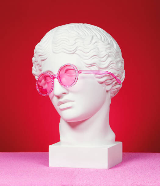 Levně Plakát, Obraz - Head sculpture with pink eyeglasses, lambada, 34.3 × 40 cm