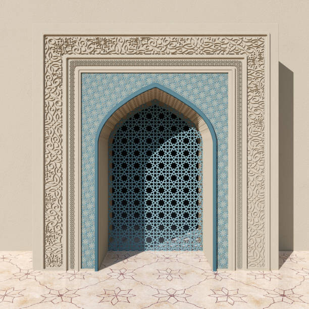 Levně Plakát, Obraz - Beige Mosque Arch With Blue Floral, dani3315, 40 × 40 cm