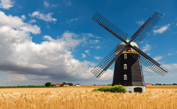 Plakát, Obraz - Wheat windmill. Harvest concent. The Stock Photo., Agaten, 40 × 24.7 cm