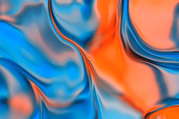 Levně Plakát, Obraz - Colorful Vibrant Neon Blue Orange Waves Background, oxygen, 40 × 26.7 cm