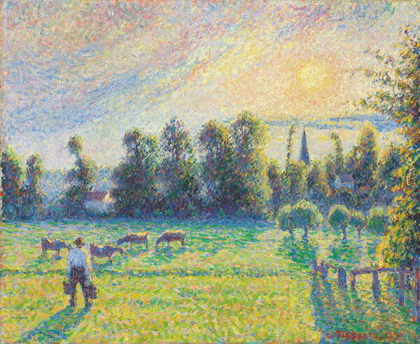 Plakát, Obraz - Pasture, Sunset, Eragny; Paturage, coucher de soleil, Eragny, 1890, Pissarro, Camille, 40 × 32.9 cm