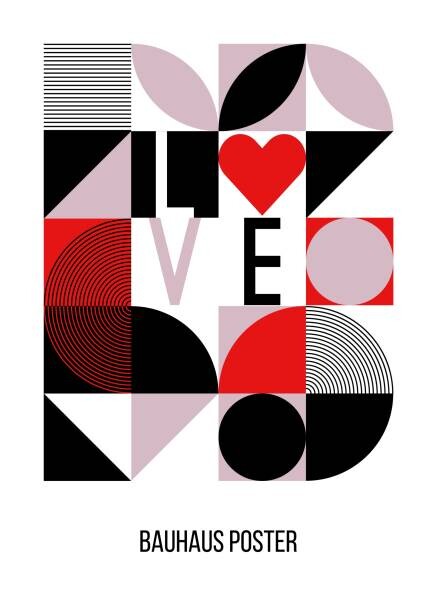 Levně Plakát, Obraz - Abstract geometric bauhaus poster. Heart, love,, Ekaterina Dukhanina, 30 × 40 cm