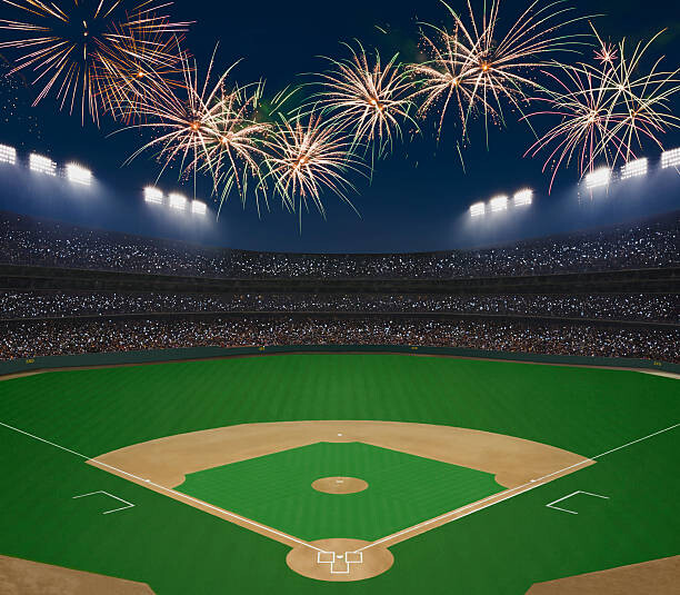 Levně Plakát, Obraz - Baseball field and stadium with fireworks in sky., David Madison, 40 × 35 cm