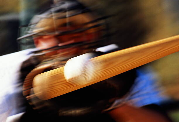 Levně Plakát, Obraz - Baseball, bat hitting ball, catcher standing, David Madison, 40 × 26.7 cm