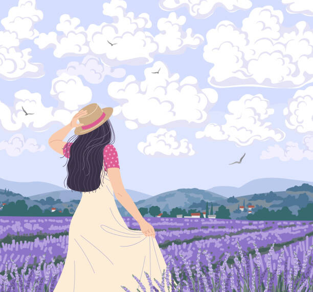 Levně Plakát, Obraz - Young Woman Enjoys the lavender Field, Val_Iva, 40 × 40 cm