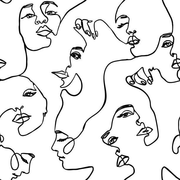 Levně Plakát, Obraz - Continuous line face women seamless pattern, ANASTASIIA DMITRIEVA, 40 × 40 cm