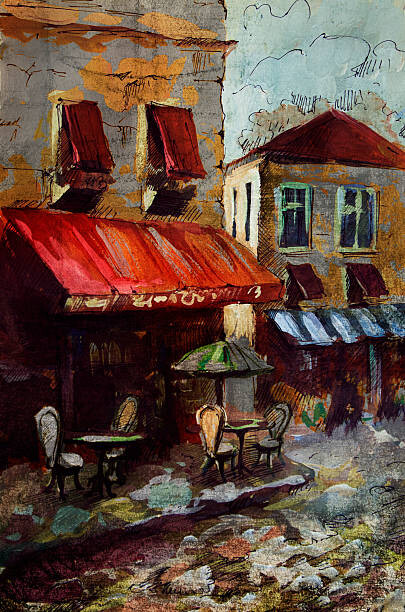 Levně Plakát, Obraz - European cafe, graphic drawing in color, xolct, 26.7 × 40 cm