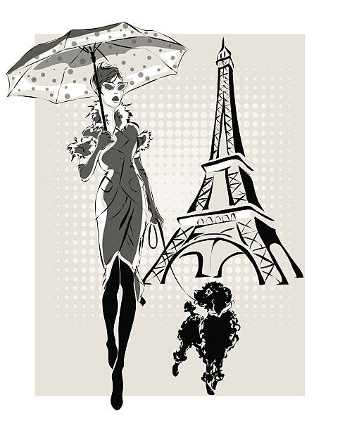 Levně Plakát, Obraz - illustration Fashion woman near Eiffel Tower, glafira, 30 × 40 cm