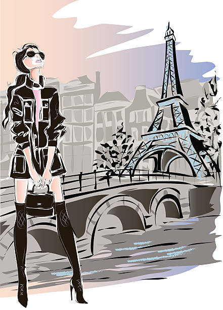 Levně Plakát, Obraz - Fashion woman in Paris near Eiffel Tower, glafira, 30 × 40 cm