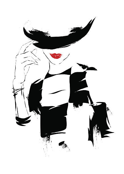 Levně Plakát, Obraz - Modern girl, sketch, white background, hat, Verlen4418, 30 × 40 cm