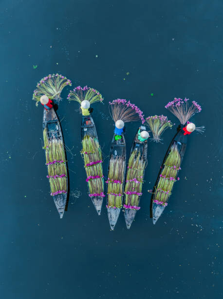 Ilustrace Drone shot looking down on five, Abstract Aerial Art, 30 × 40 cm