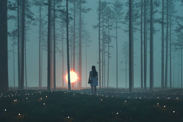 Levně Plakát, Obraz - Woman with mystery glowing orb in, gremlin, 40 × 26.7 cm