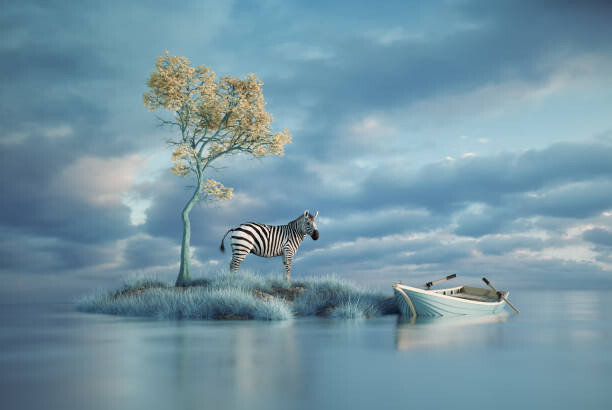 Levně Plakát, Obraz - Surreal image of a zebra on, Orla, 40 × 26.7 cm