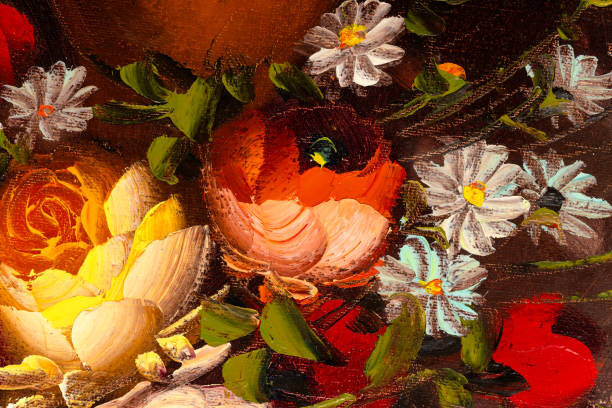 Levně Plakát, Obraz - Macro of Still Life with Flowers Oil Painting, Dan Totilca, 40 × 26.7 cm