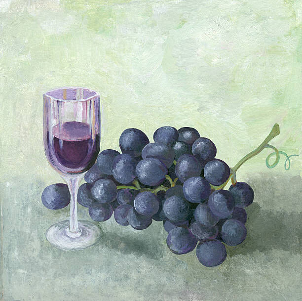 Levně Plakát, Obraz - Oil painting of red wine grapes, mitza, 40 × 40 cm