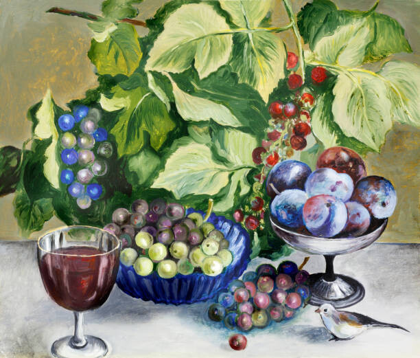Levně Plakát, Obraz - Painting oil on paperboard "Still life, tenra, 40 × 34 cm
