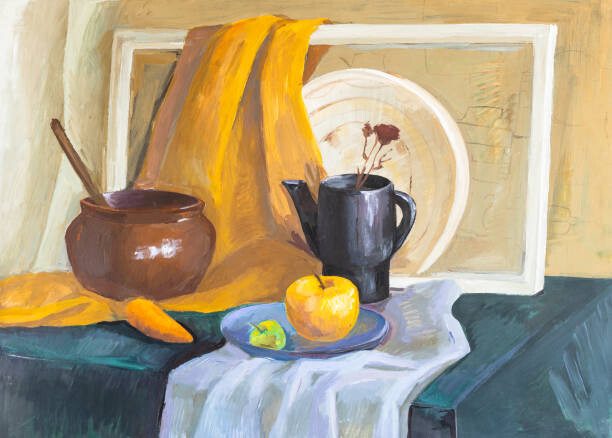 Levně Plakát, Obraz - still life with pot, kettle, carrot and apples, VvoeVale, 40 × 30 cm