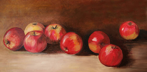 Levně Plakát, Obraz - Acrylic painting with eight red apples, mitza, 40 × 20 cm