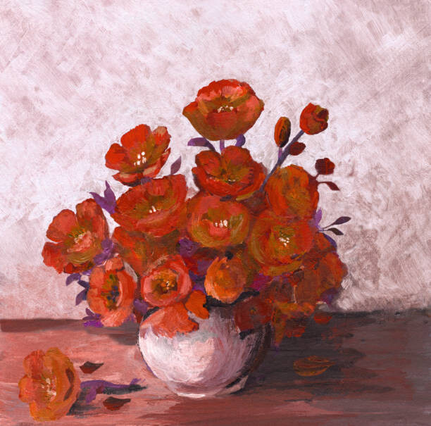 Levně Plakát, Obraz - Oil painted bunch of red poppies, mitza, 40 × 40 cm