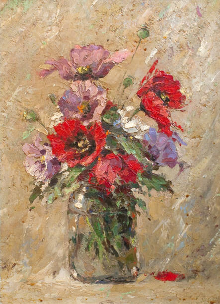 Levně Plakát, Obraz - Oil painting - flowers in the vase, Slavica, 30 × 40 cm