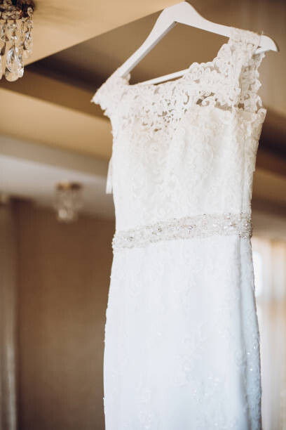 Levně Plakát, Obraz - beautiful lace wedding dress on white, Bogdan Kurylo, 26.7 × 40 cm