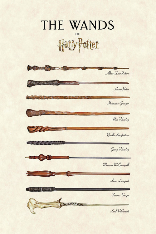 Umělecký tisk Harry Potter™ - The Wands, 26.7x40 cm