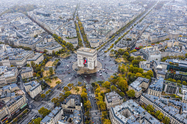 Levně Plakát, Obraz - Arc de Triomphe from the sky, Paris, GlobalP, 40 × 26.7 cm