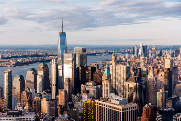 Umělecká fotografie New York City downtown skyline aerial, Alexander Spatari, (40 x 26.7 cm)