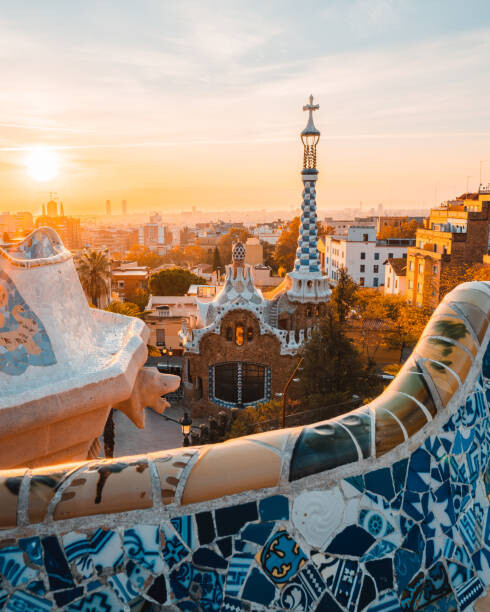 Levně Plakát, Obraz - Barcelona at sunrise viewed from park, Time Beast, 30 × 40 cm