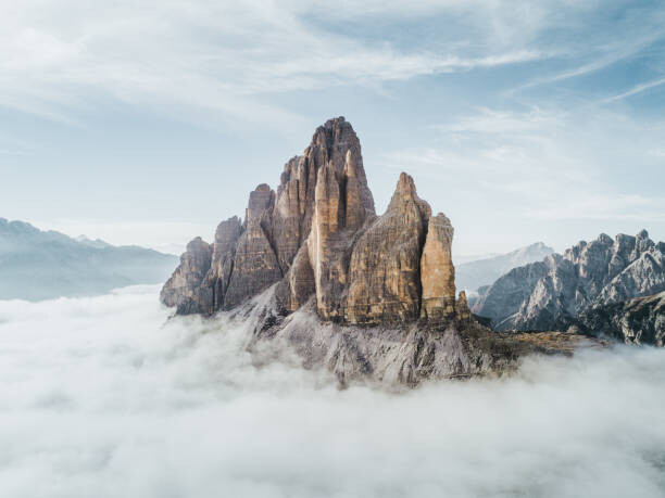 Fotografie Aerial shot of Tre Cime Di Lavaredo, Italy, Abstract Aerial Art, 40 × 30 cm