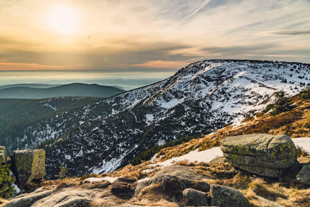 Levně Plakát, Obraz - Scenic view of snowcapped mountains against, matdab23 / 500px, 40 × 26.7 cm
