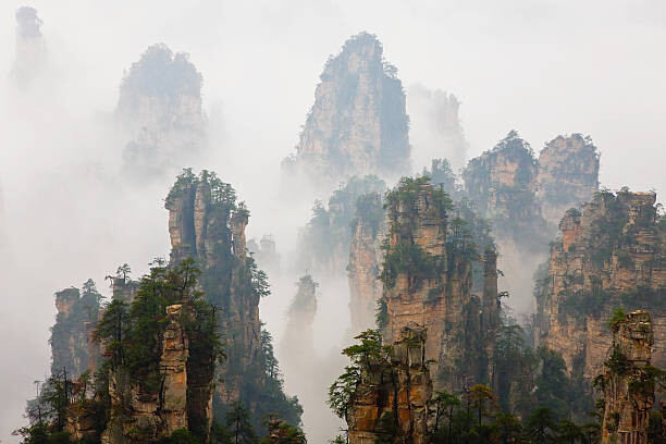 Umělecká fotografie China, Hunan, Zhangjijie, Mount Tianzi in fog, Peter Adams, (40 x 26.7 cm)
