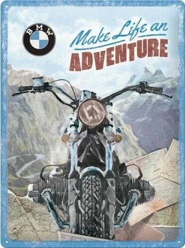Plechová cedule BMW - Make Life an Adventure, 30 × 40 cm