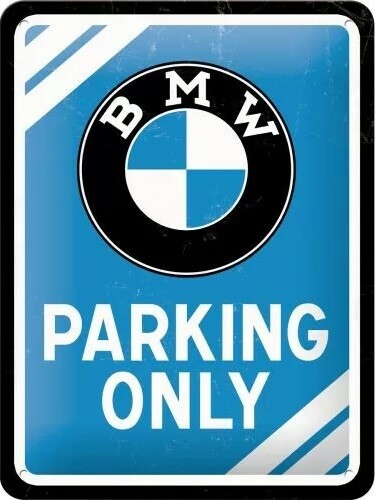 Plechová cedule BMW - Parking Only - Blue, 15x20 cm